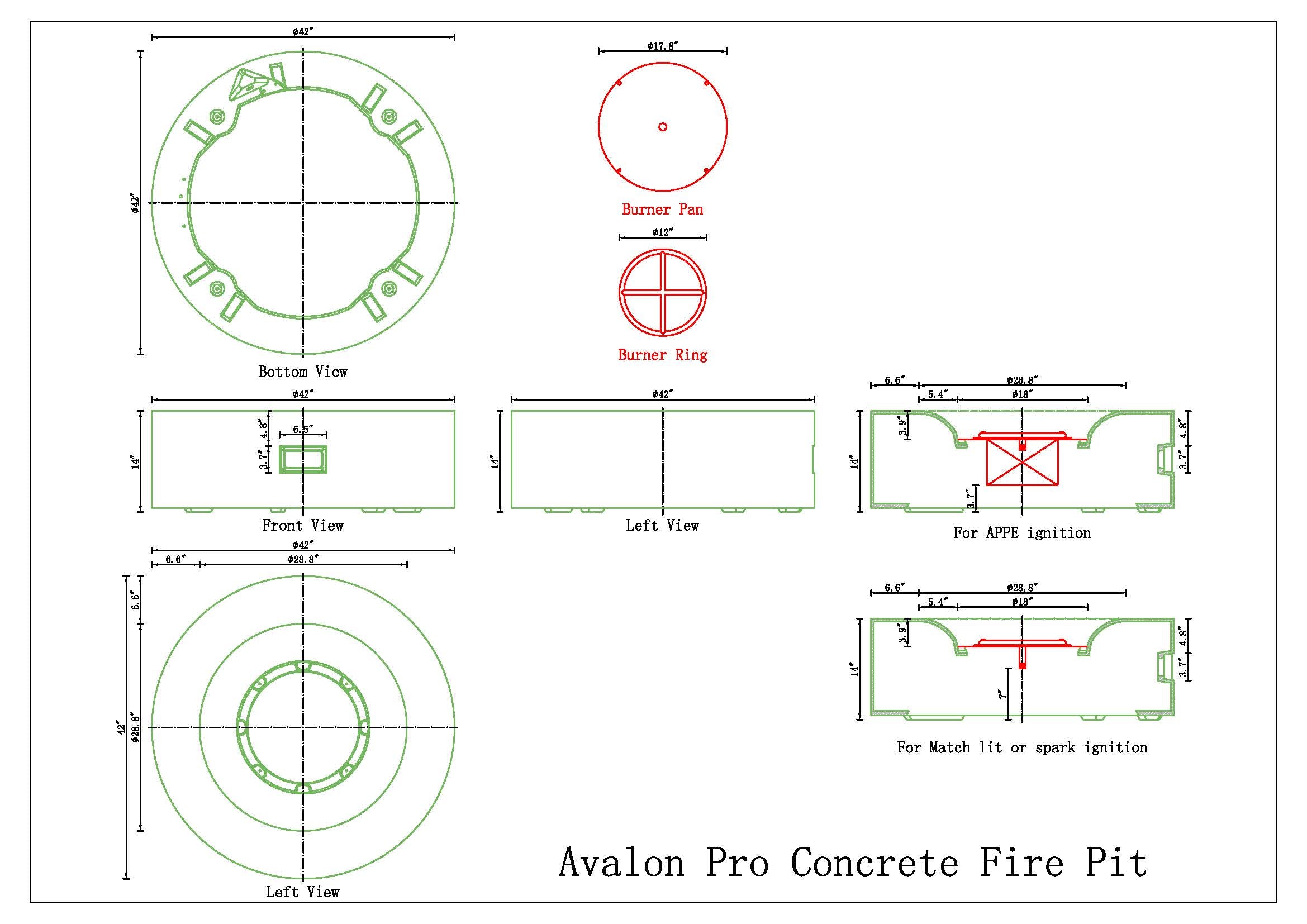 Avalon Pro Concrete Fire Pit Table - 42" Diameter
