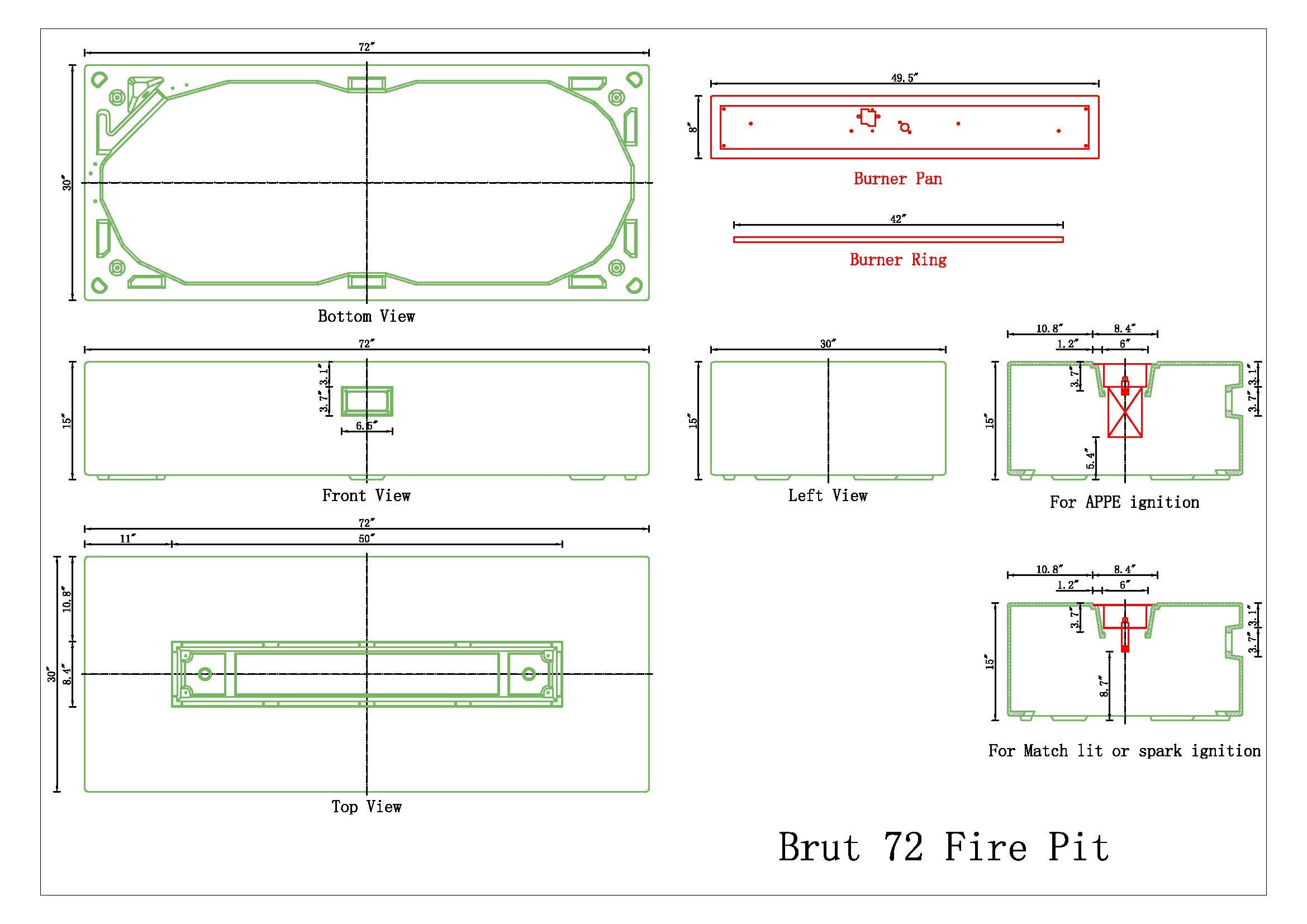 Brut 72 Rectangle Concrete Fire Pit Table - 72" x 30"