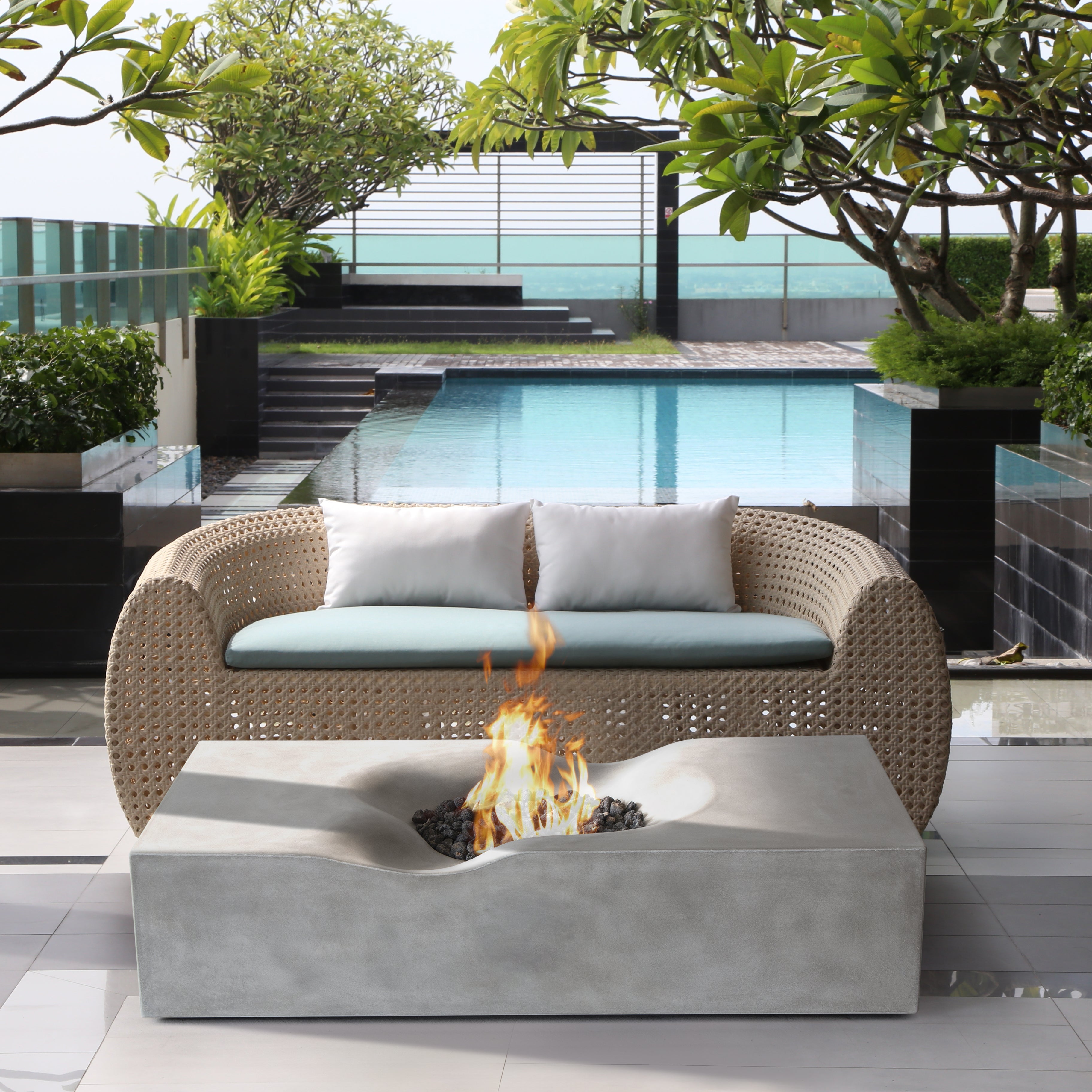 Venice Pro Rectangle Concrete Fire Pit Table - 60" x 34"