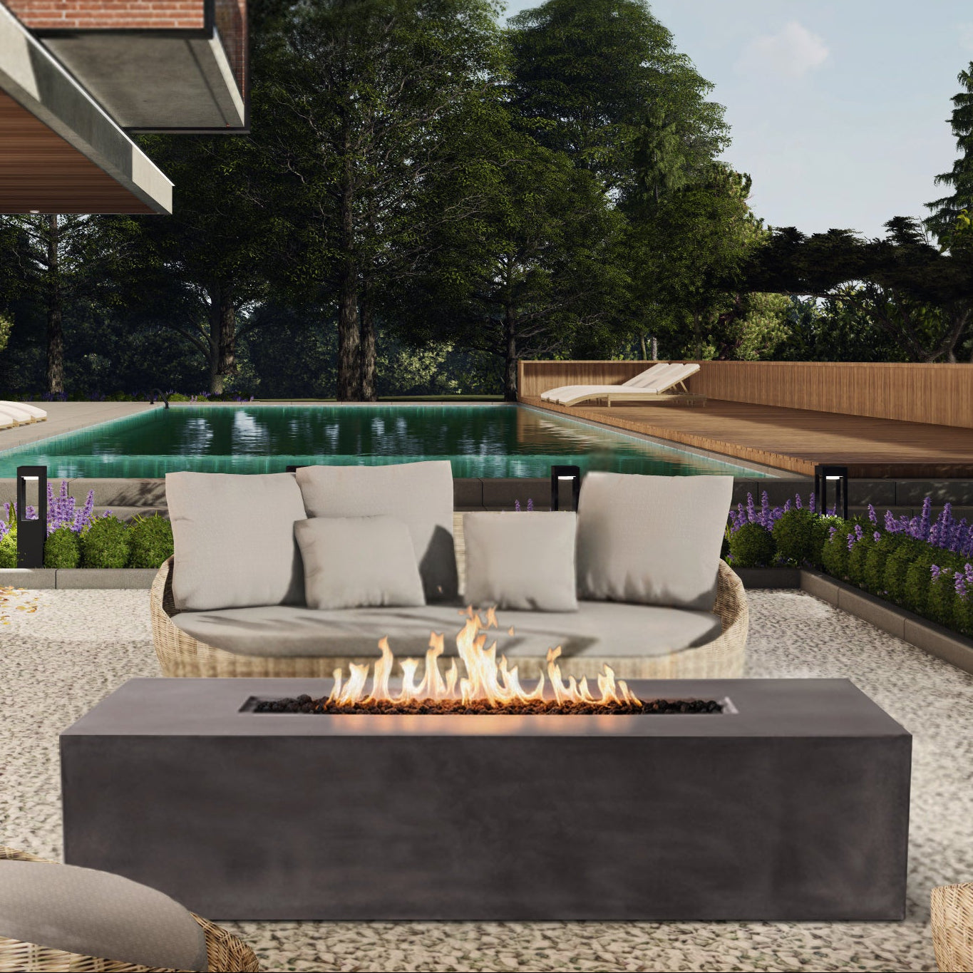 Brut 60 Rectangle Concrete Fire Pit Table - 60" x 30"