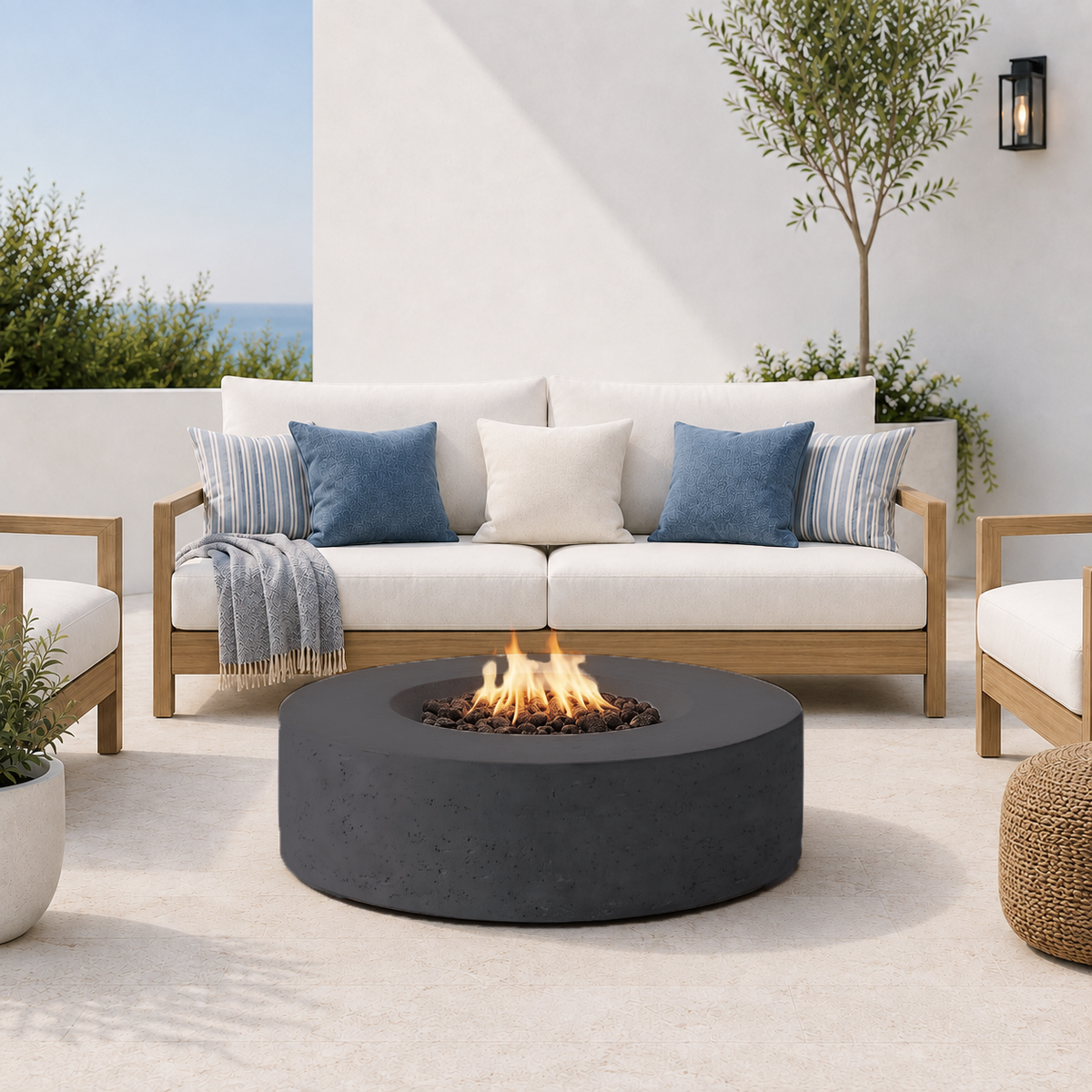 Genesis Pro Concrete Fire Pit Table - 41" Diameter - Slate Gray