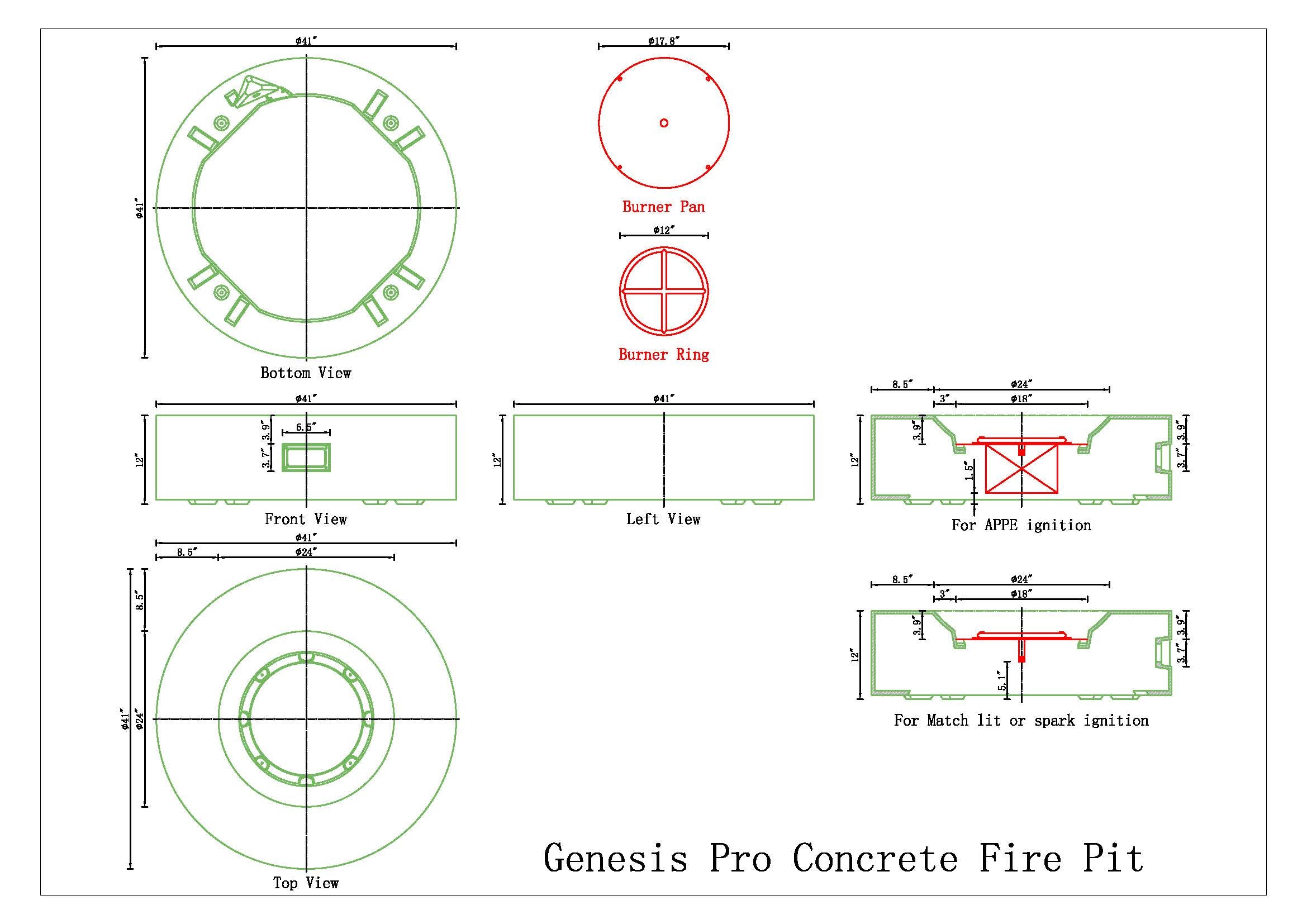 Genesis Pro Concrete Fire Pit Table - 41" Diameter
