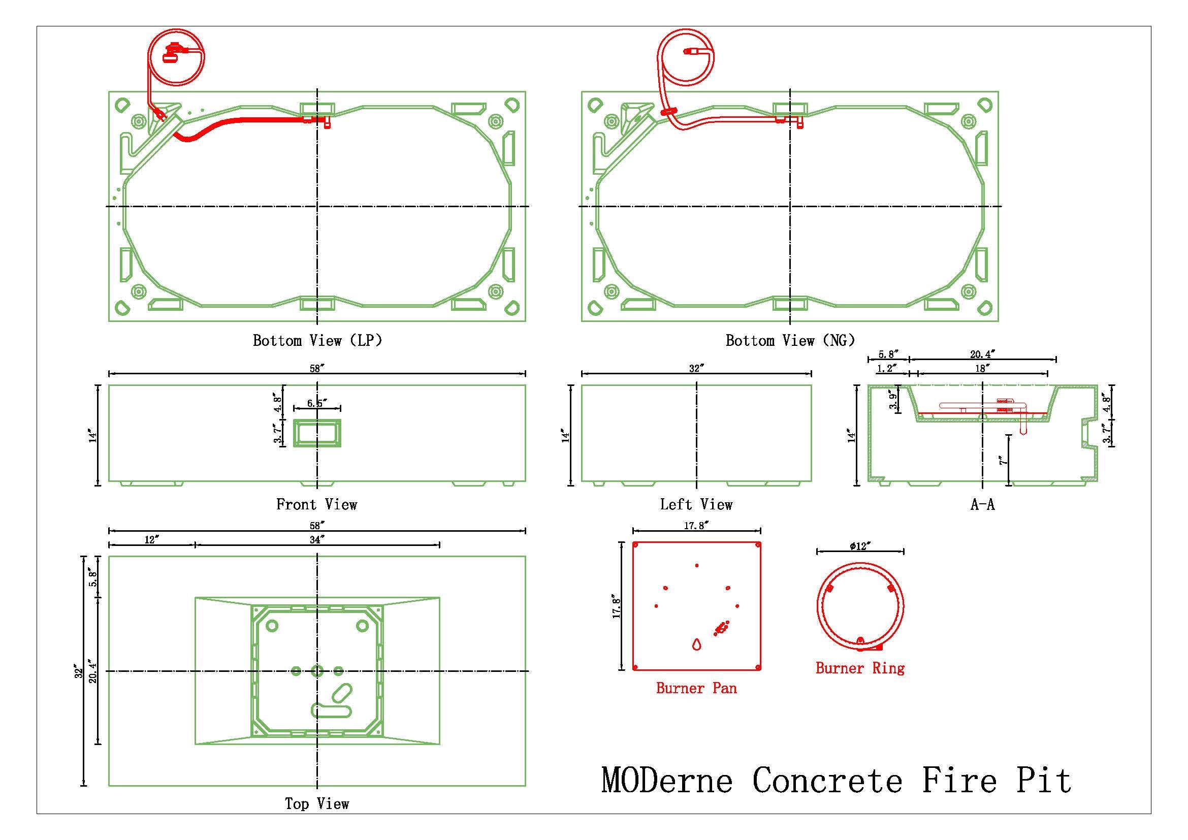 MODerne Concrete Fire Table - Rectangle 58" x 32"