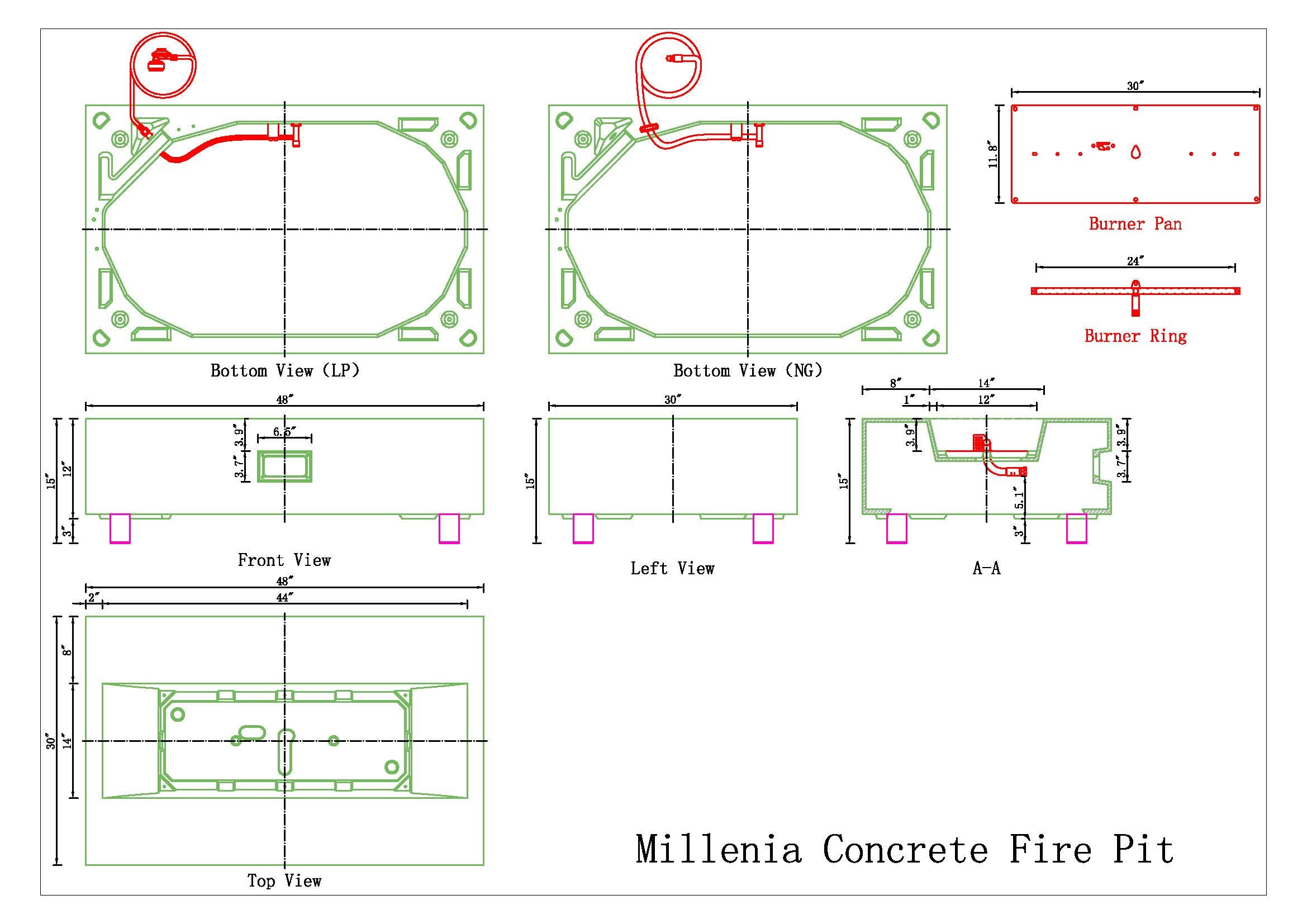 Millenia Concrete Fire Table - Rectangle 48" x 30"