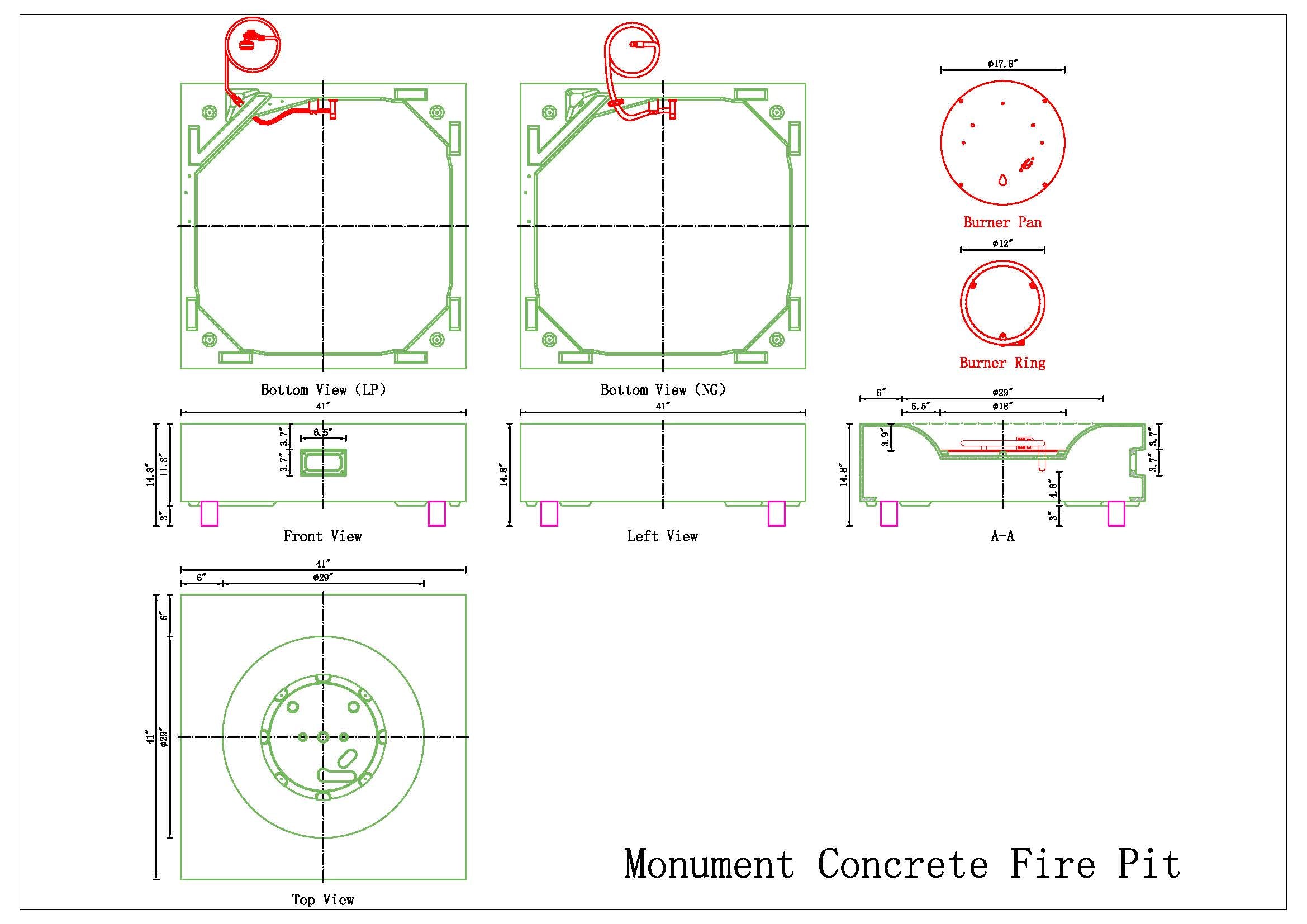 Monument Concrete Fire Table - Square 41" x 41"