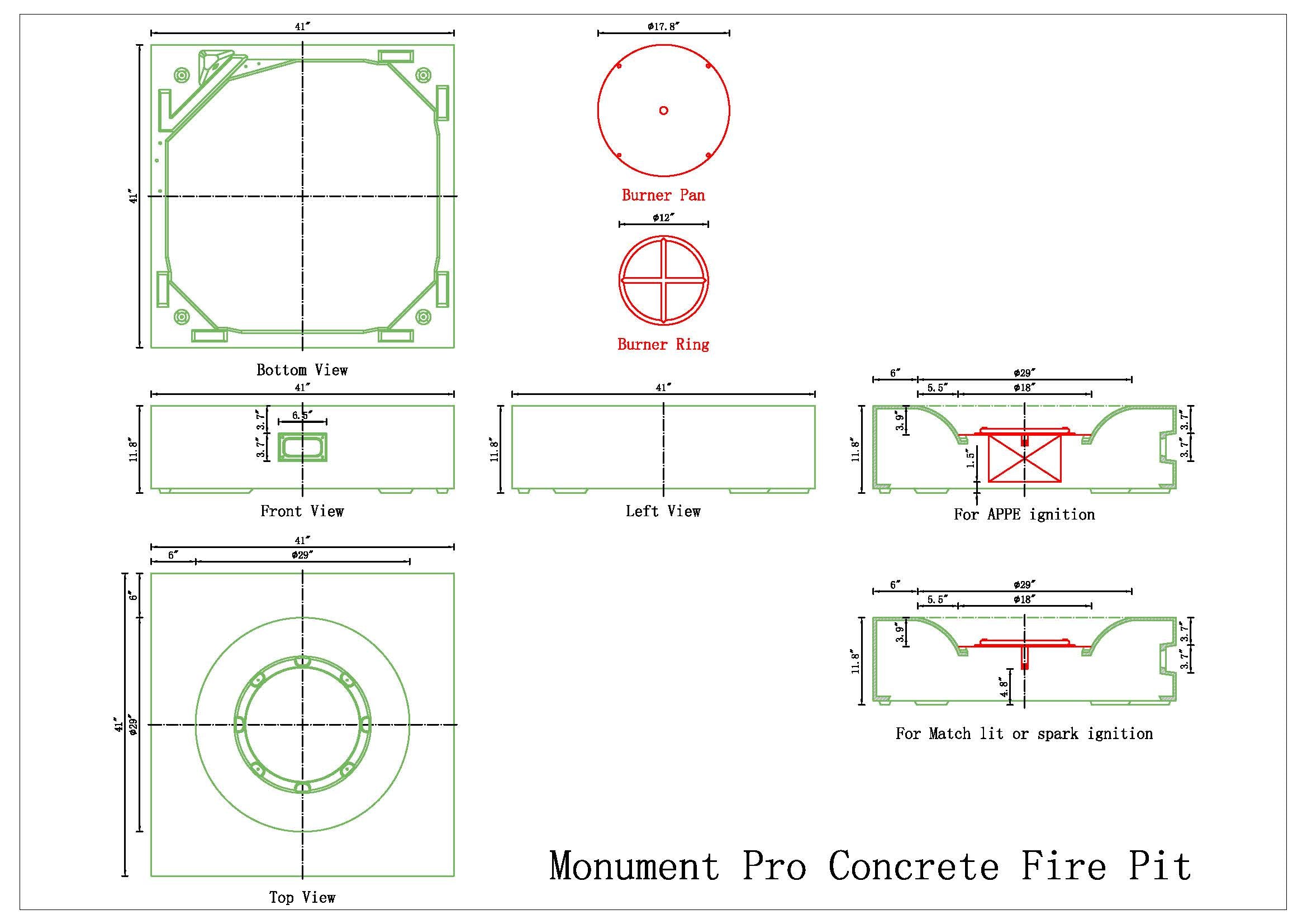 Monument Pro Concrete Fire Pit Table - 41" x 41"