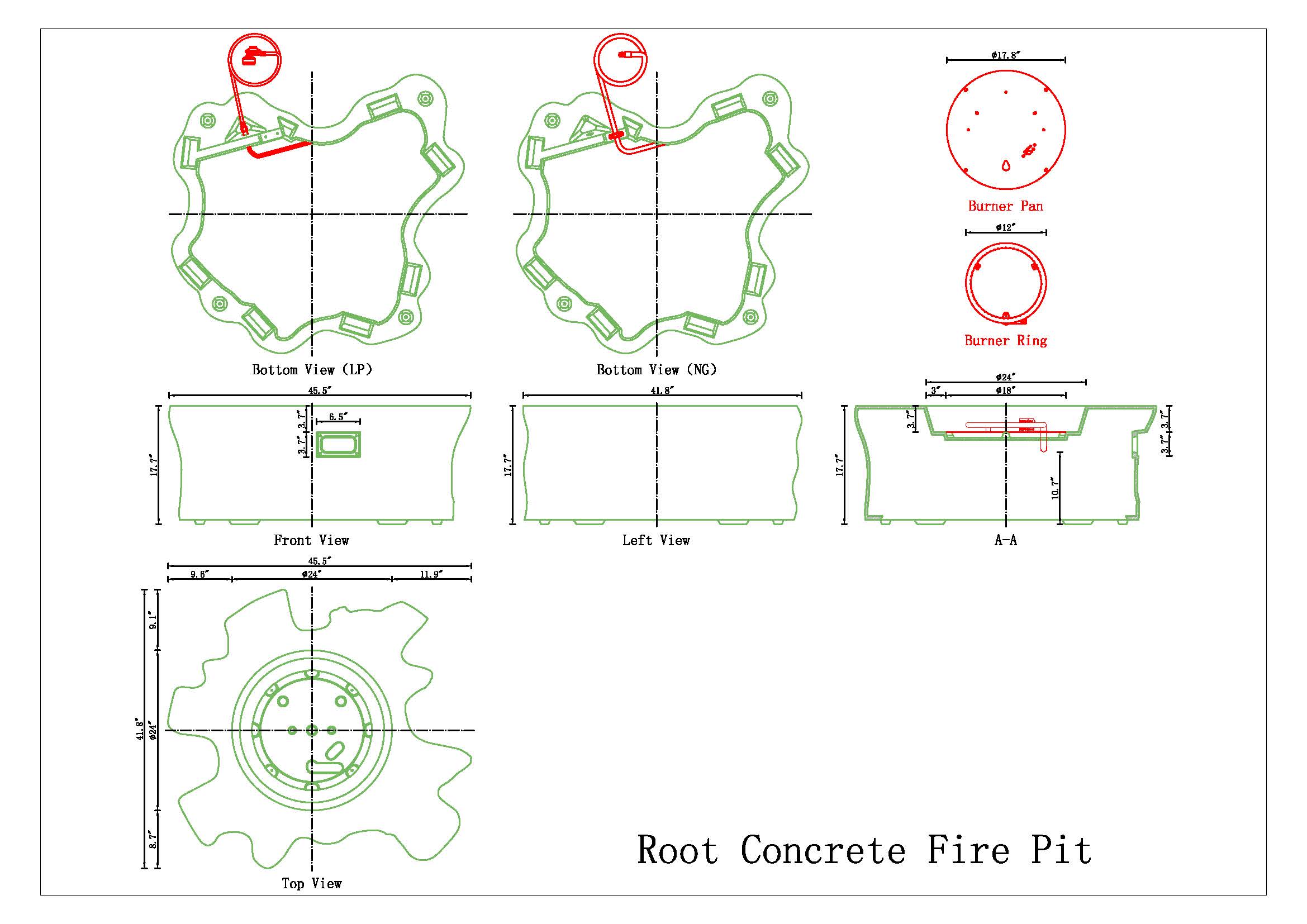 Root Pro Concrete Fire Pit Table - 48" x 42"