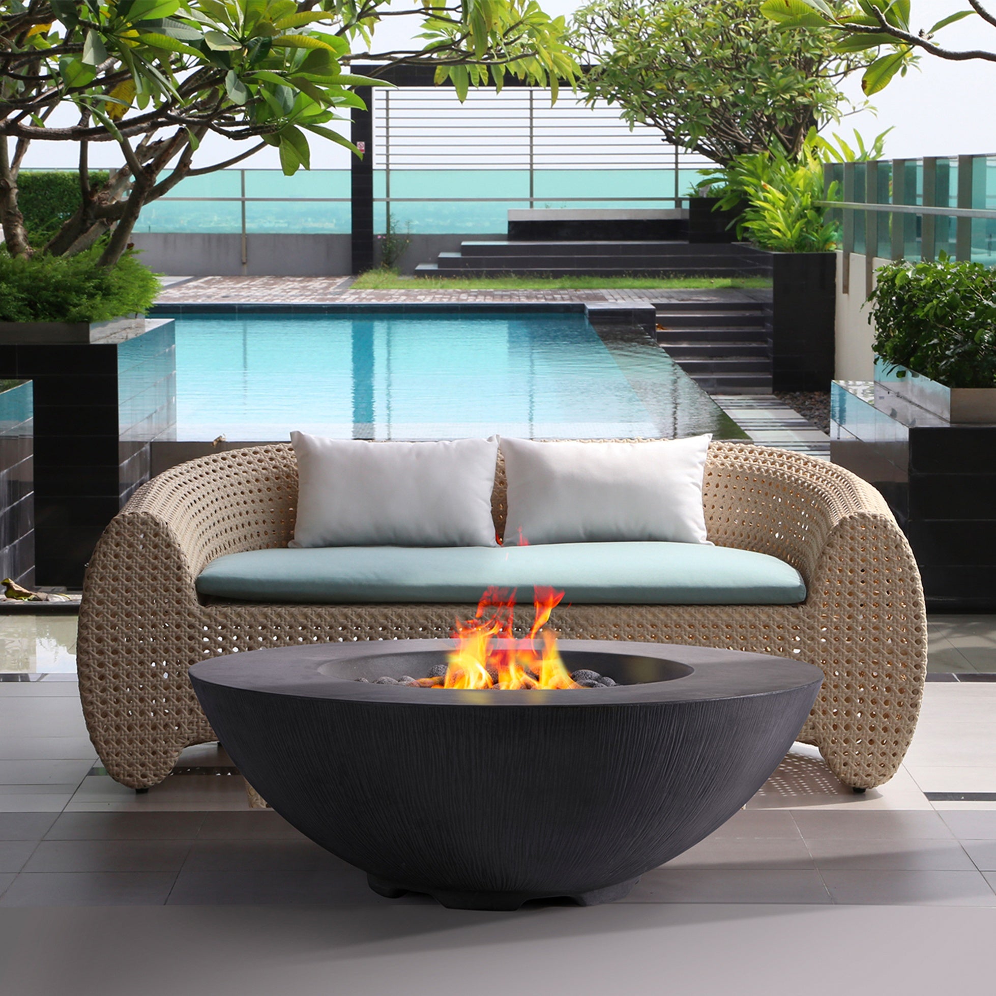 Shangri-La 41-Inch Fire Pit – Stylish Concrete Fire Bowl