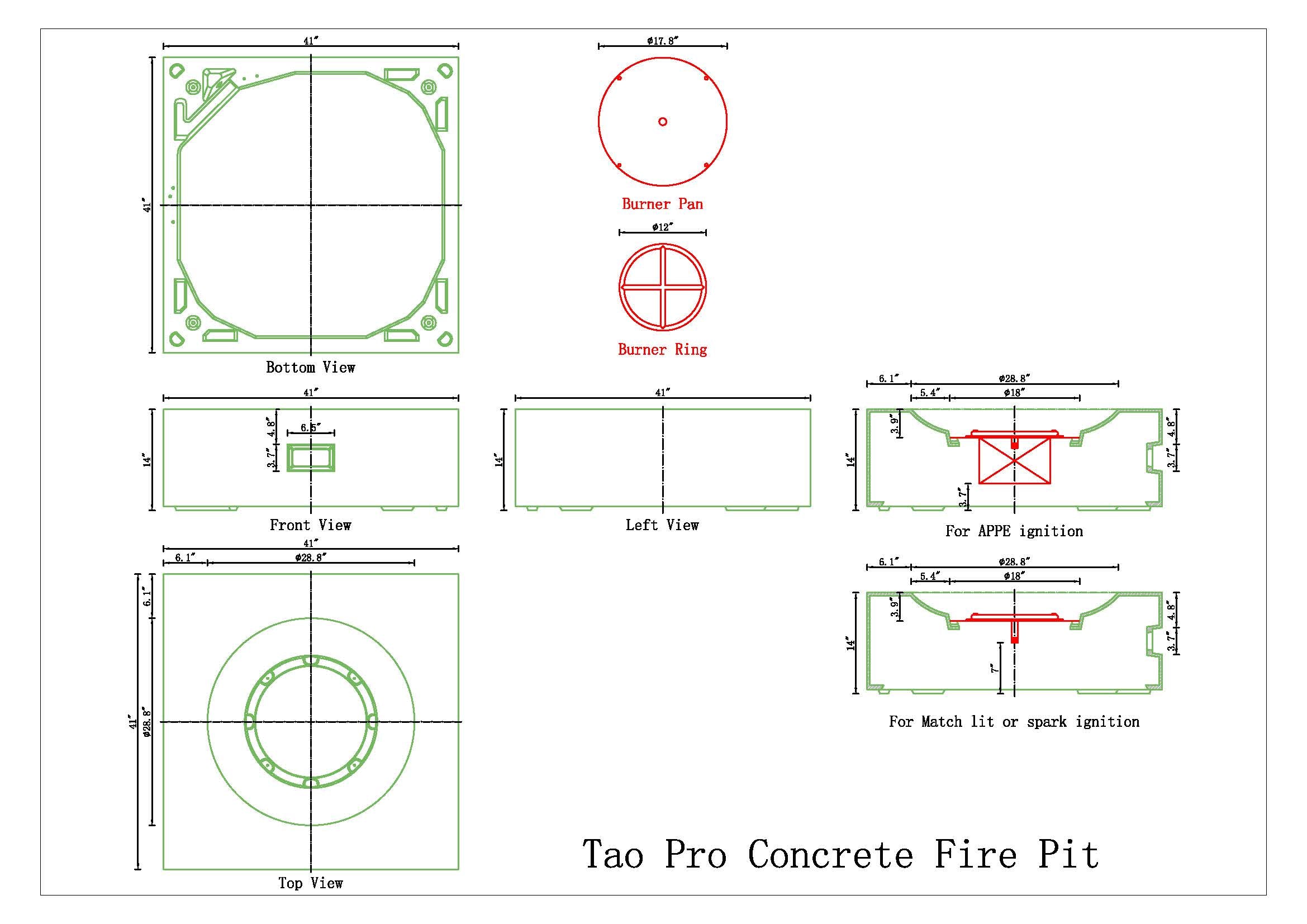 Tao Pro Concrete Fire Pit Table - 41" x 41"