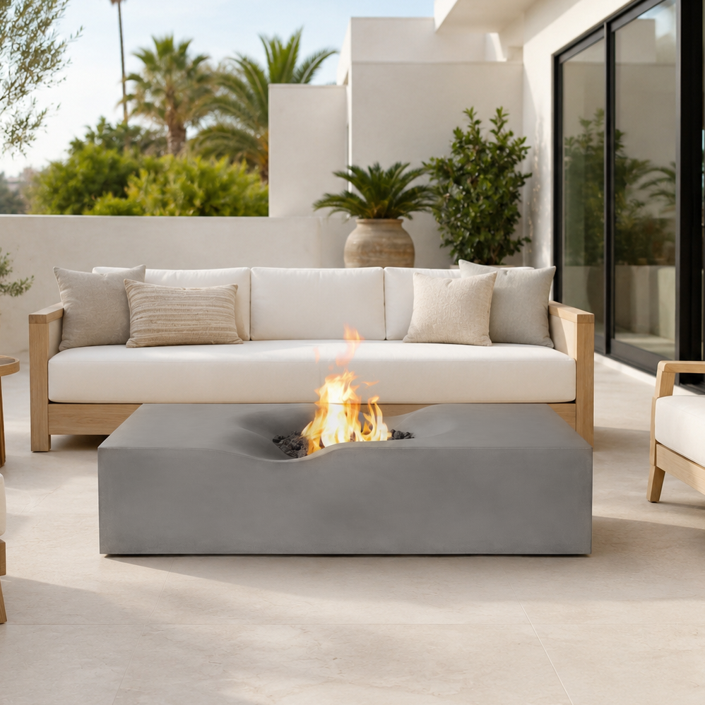 Venice Rectangle Concrete Fire Pit Table - 60" x 34"