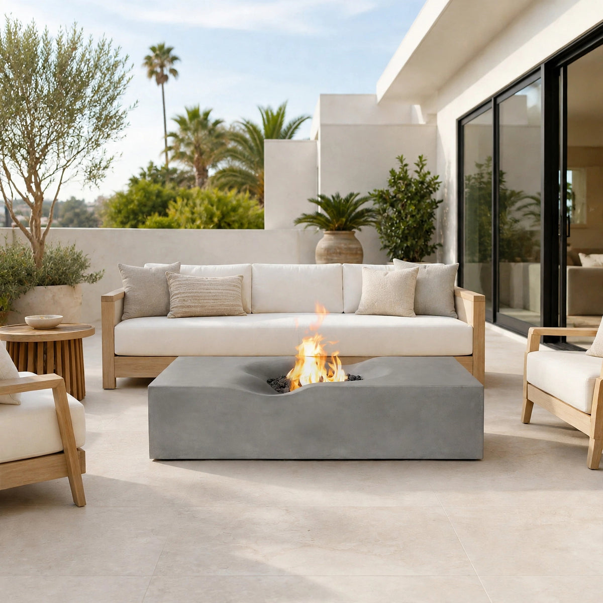Venice Rectangle Concrete Fire Pit Table - 60" x 34"