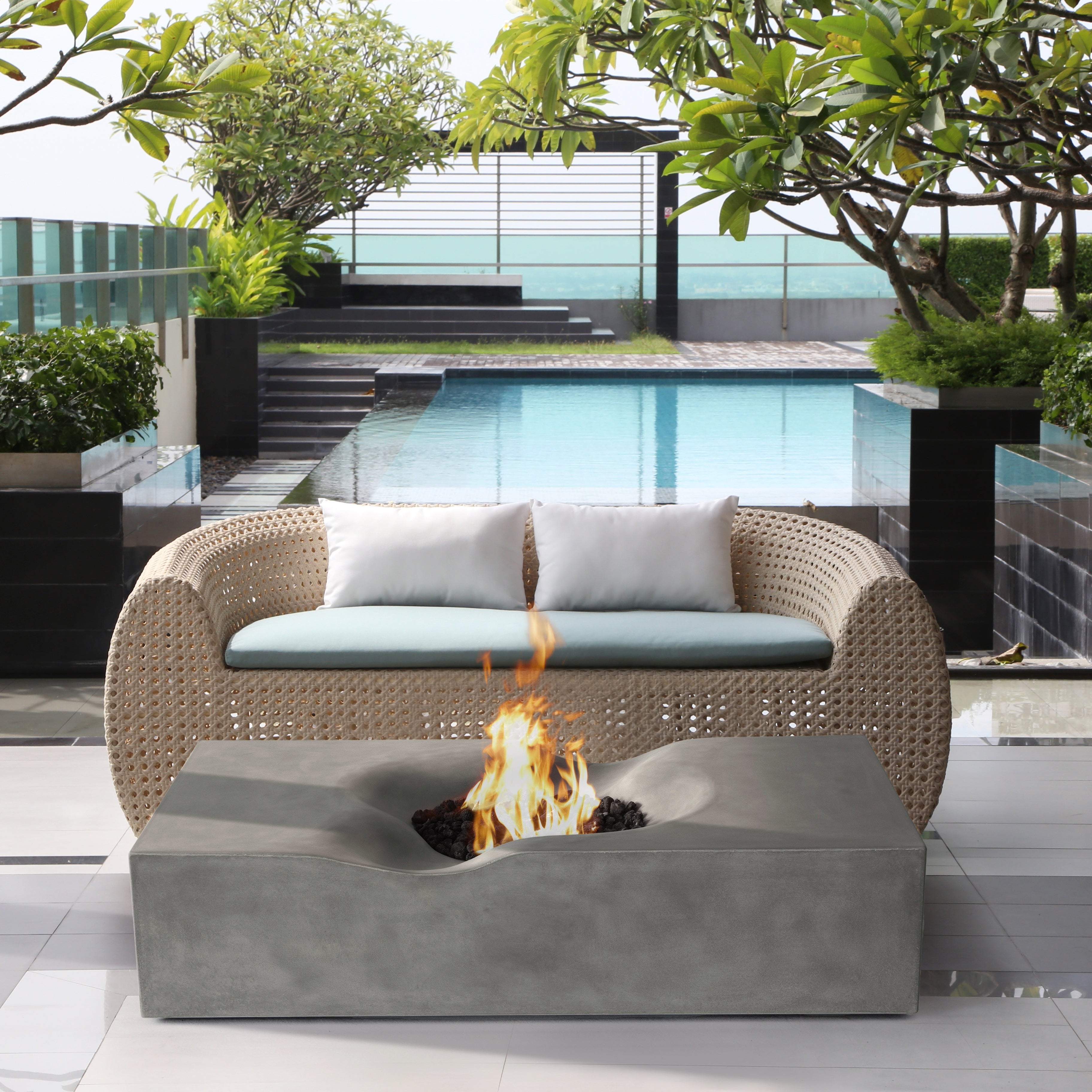 Venice Pro Rectangle Concrete Fire Pit Table - 60" x 34"