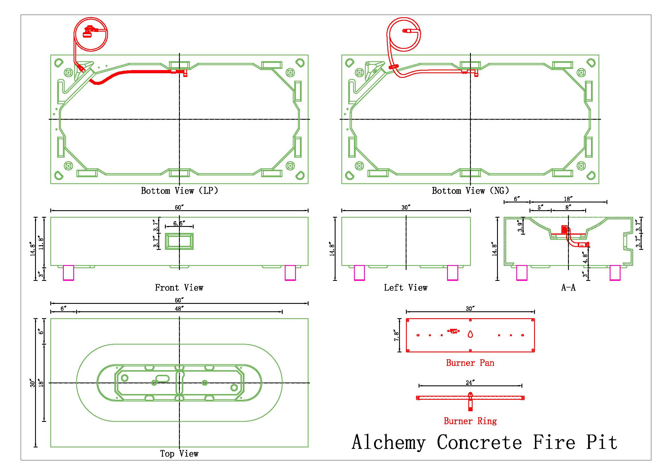 Alchemy Concrete Fire Table - Rectangle 60" x 30"