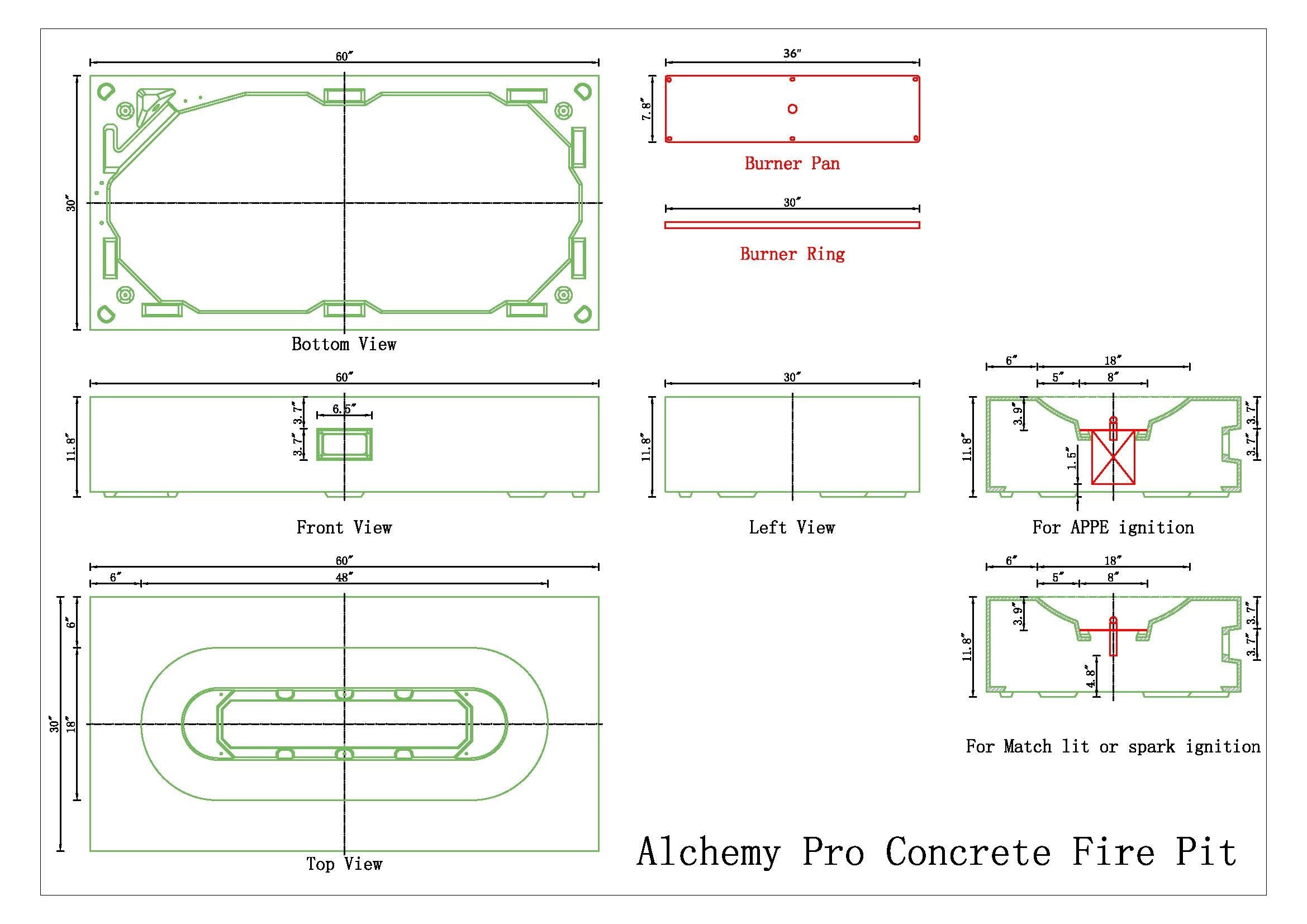Alchemy Pro Concrete Fire Pit - 60" x 30"