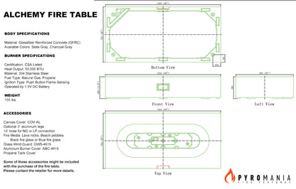 Alchemy Concrete Fire Table - Rectangle 60" x 30"