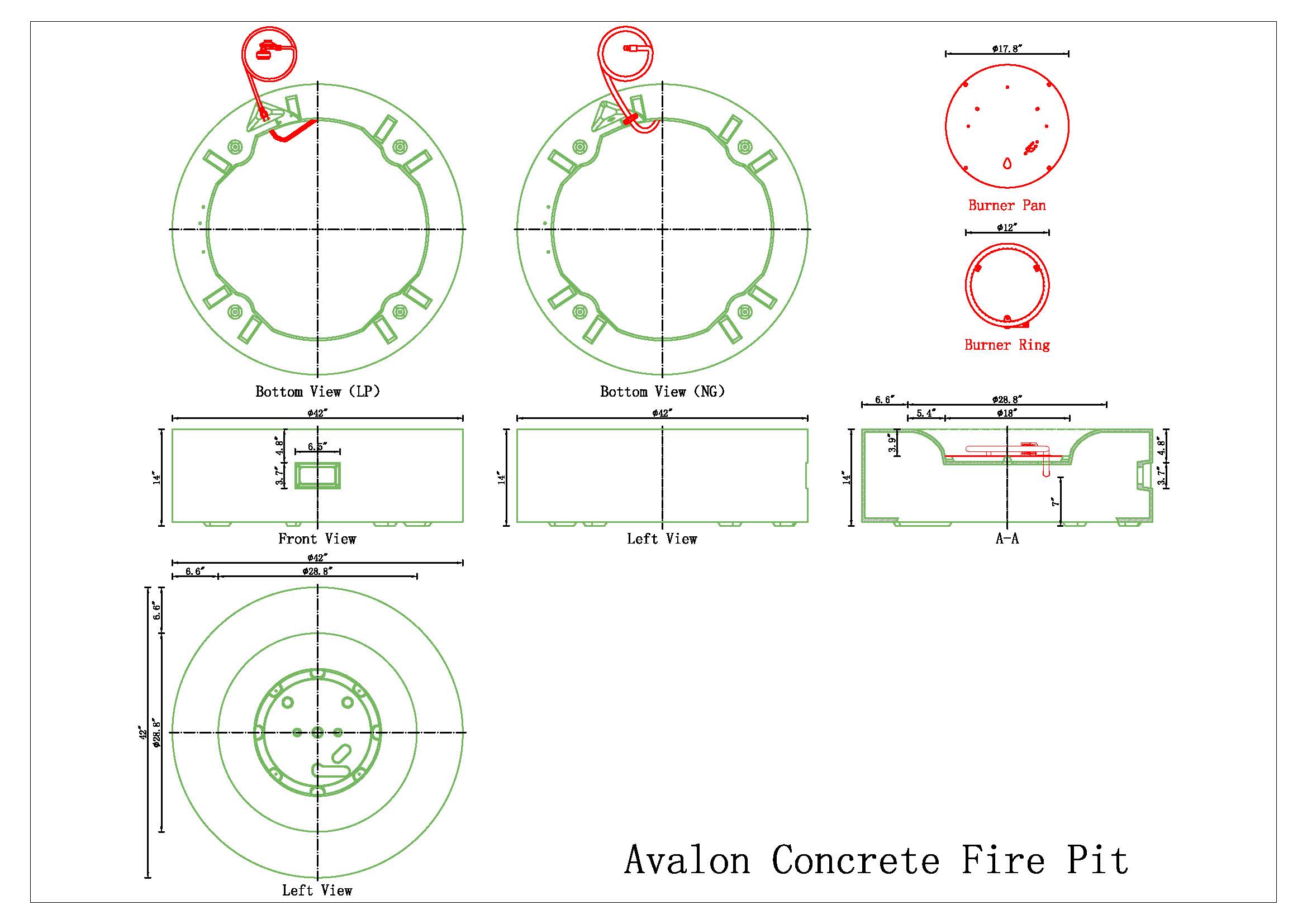 Avalon Concrete Fire Table - 42" Round