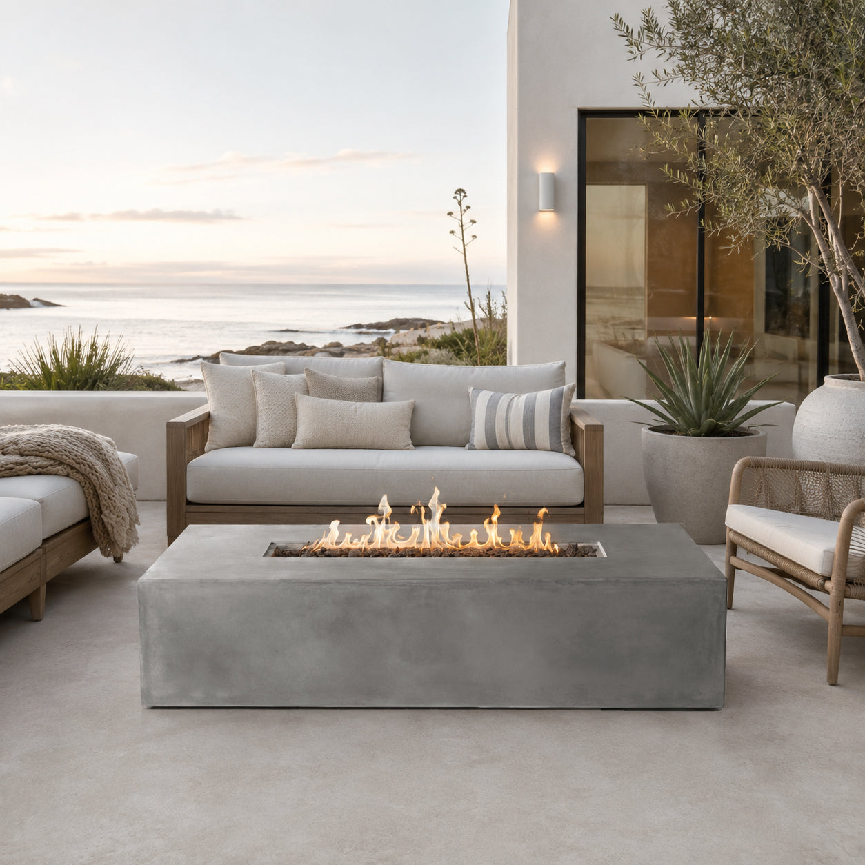 Brut 60 Rectangle Concrete Fire Pit Table - 60" x 30"