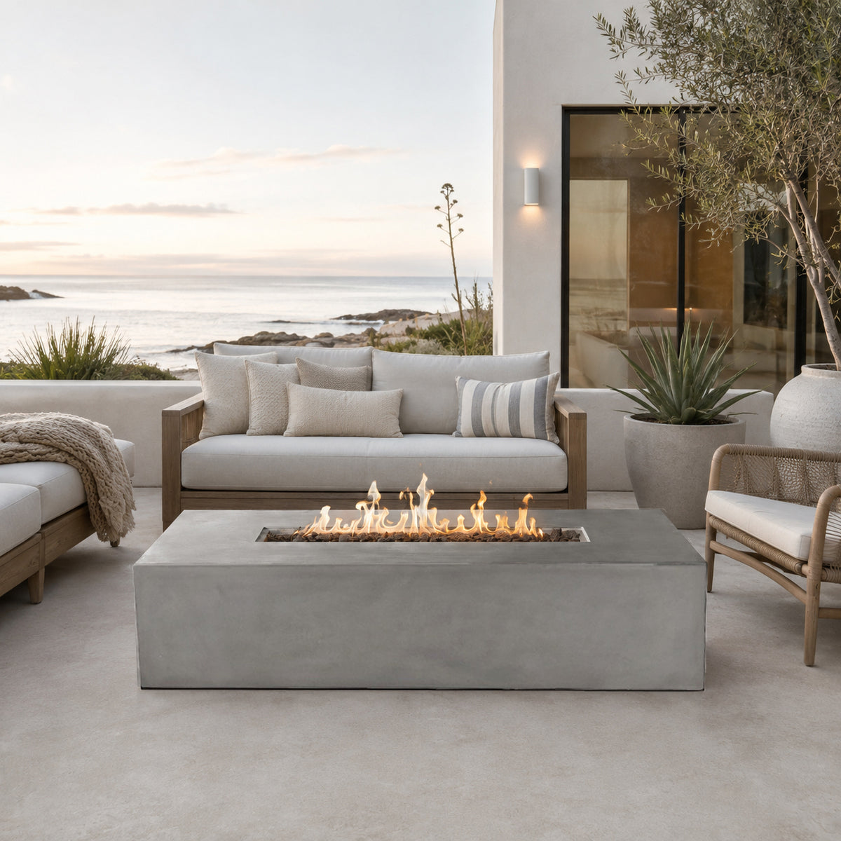 Brut 60 Rectangle Concrete Fire Pit Table - 60" x 30"