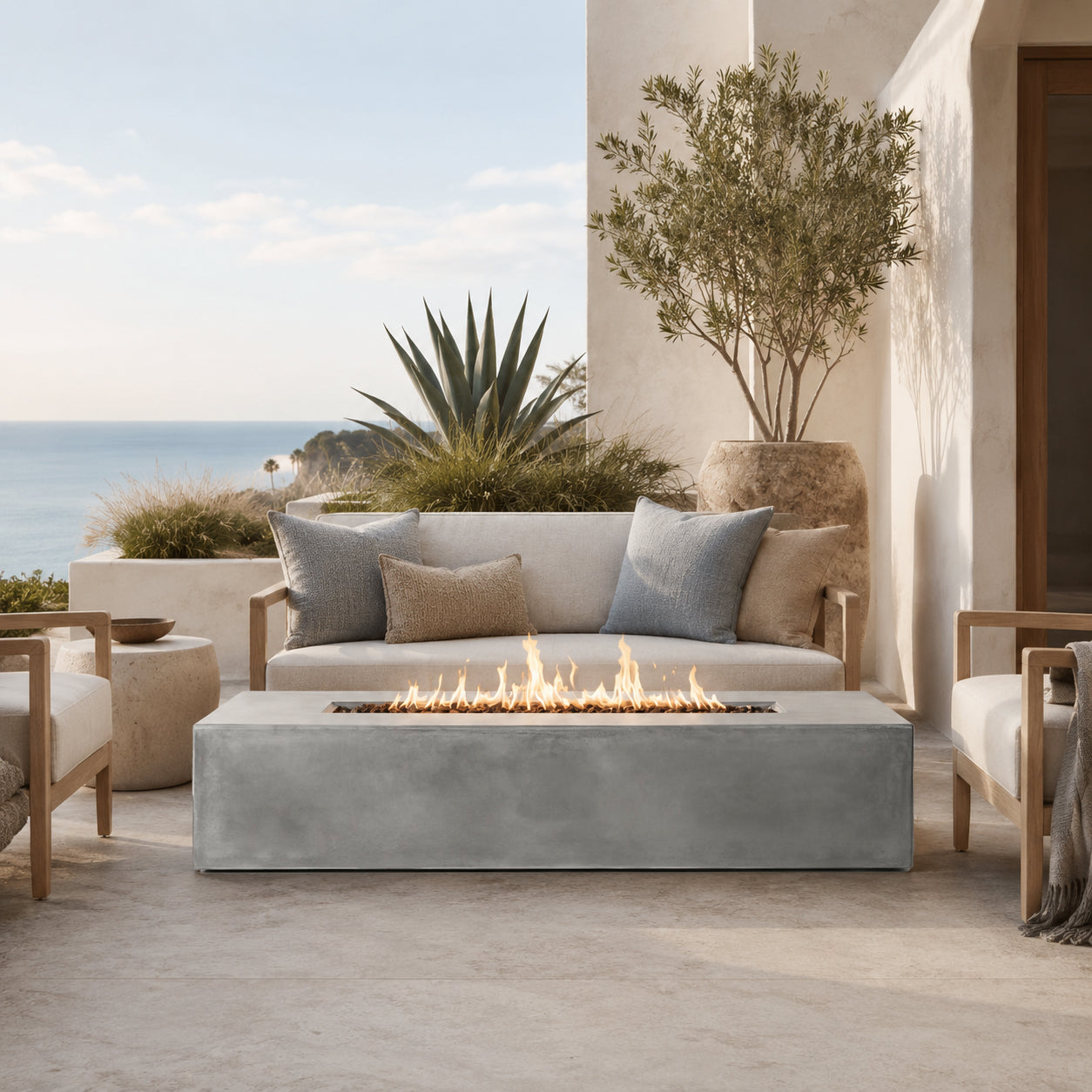 Brut 72 Rectangle Concrete Fire Pit Table - 72" x 30"