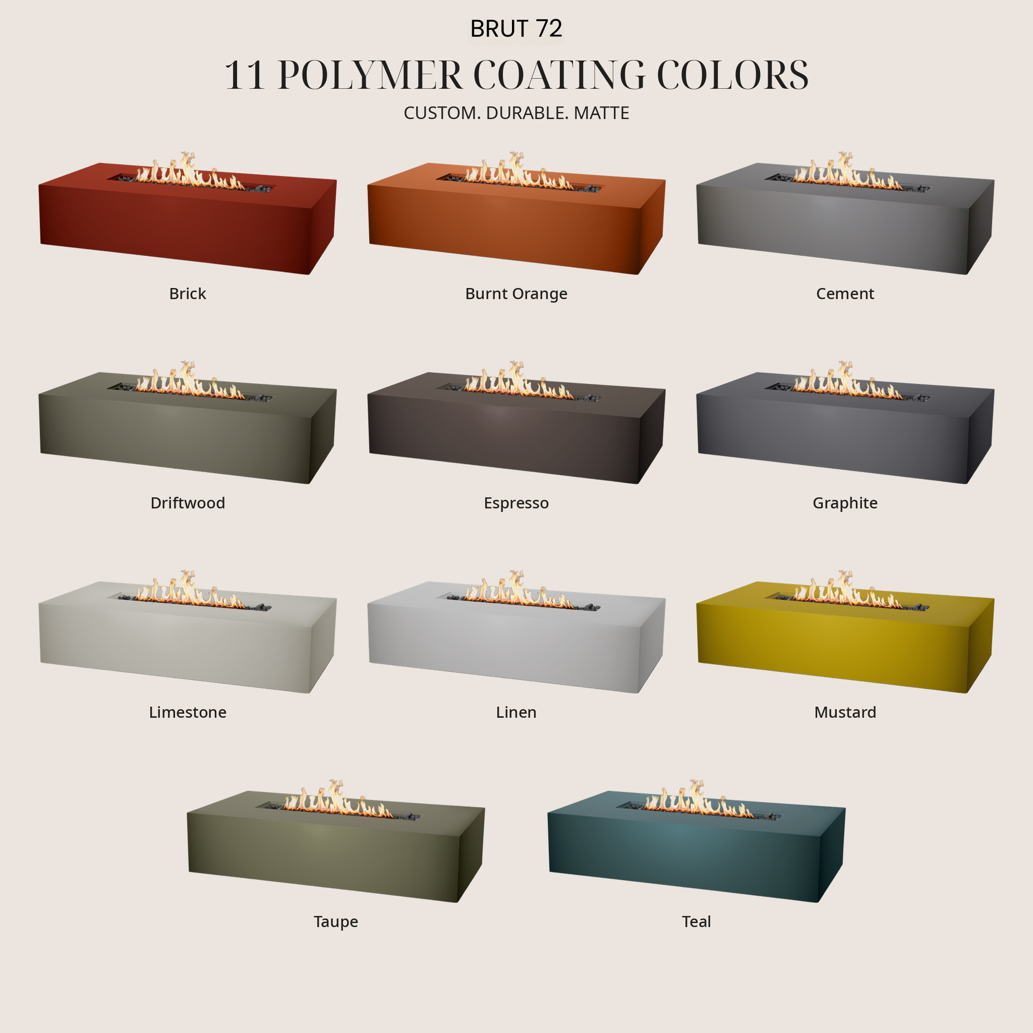 Brut 72 Rectangle Concrete Fire Pit Table - 72" x 30"