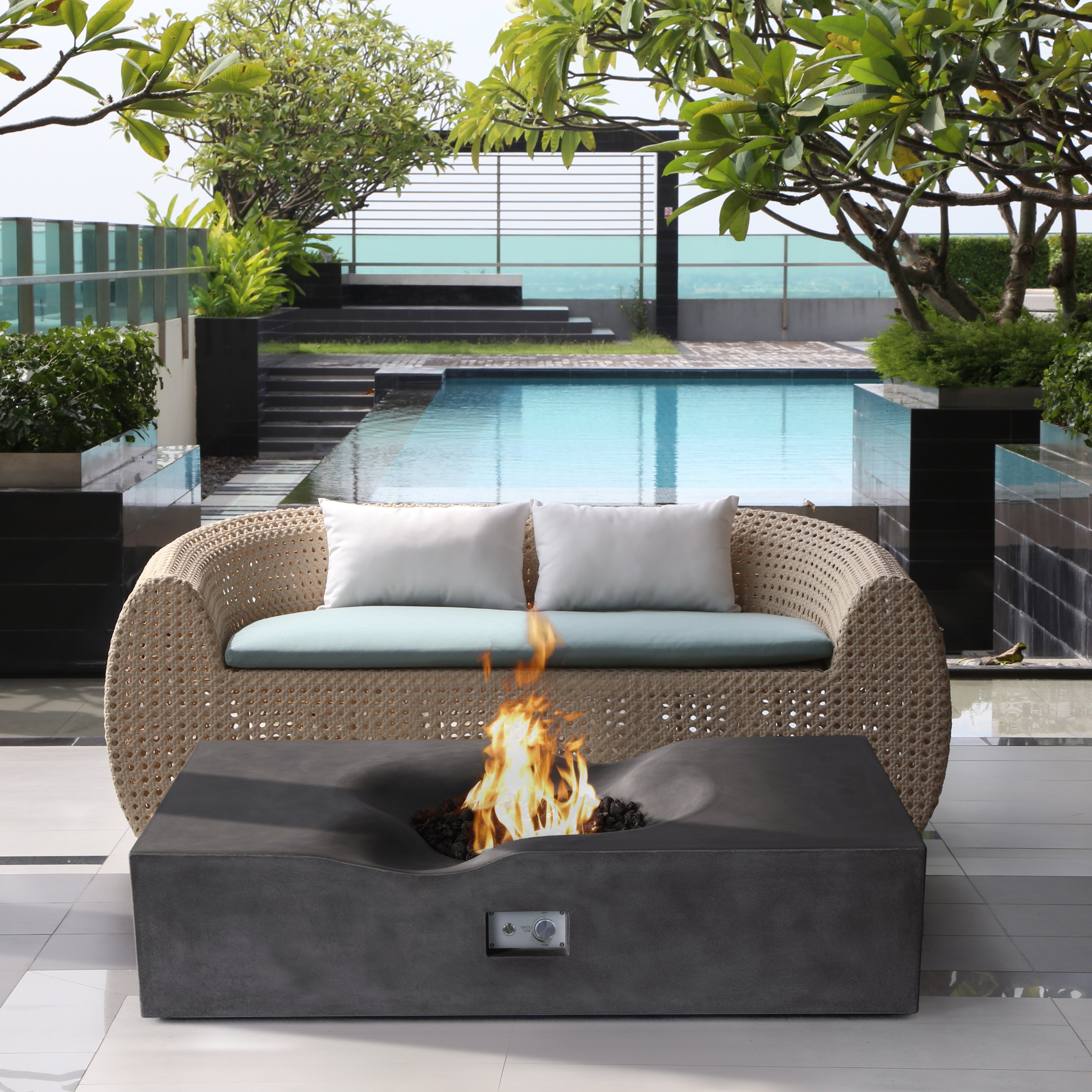 Venice Pro Rectangle Concrete Fire Pit Table - 60" x 34"