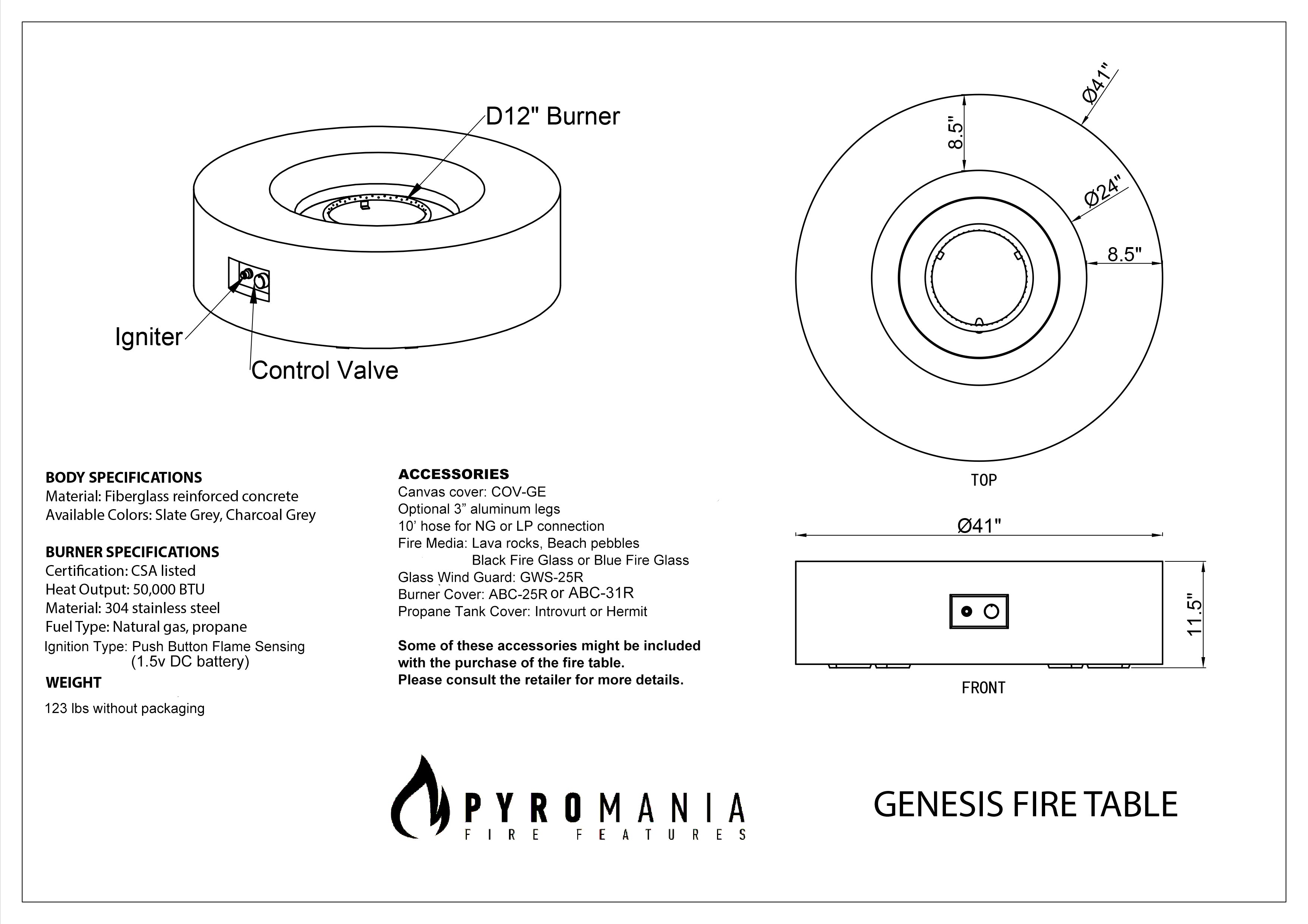 Genesis Concrete Fire Table - Round 41"