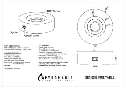 Genesis Concrete Fire Table - Round 41"