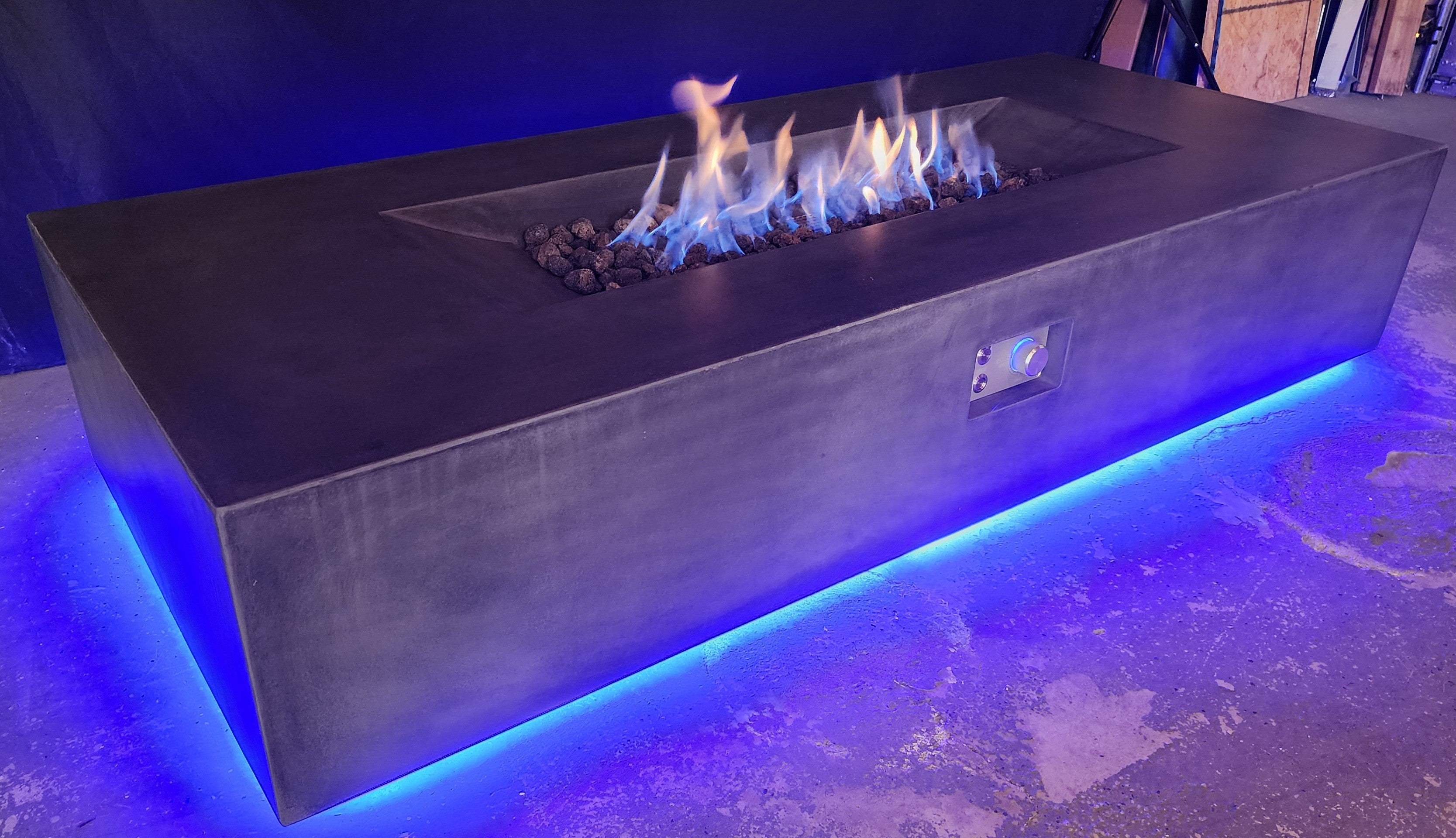 Laguna Pro Rectangle Concrete Fire Pit Table with LED Light
