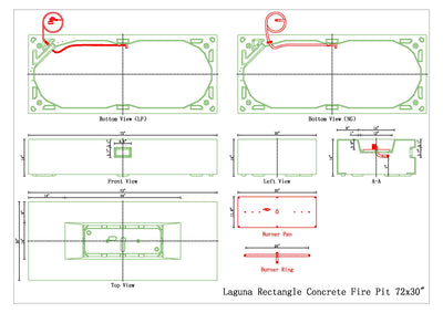Laguna Concrete Fire Table - Rectangle 72" x 30"