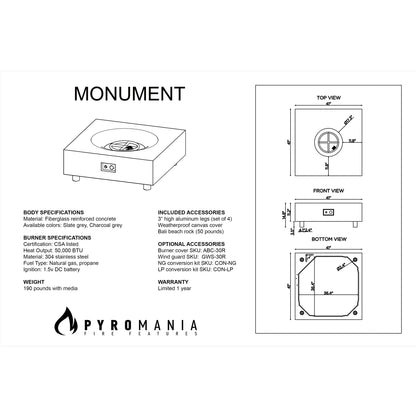 Monument Concrete Fire Table - Square 41" x 41"