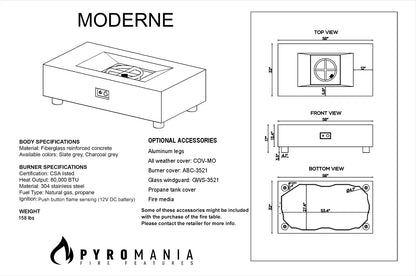 MODerne Concrete Fire Table - Rectangle 58" x 32"