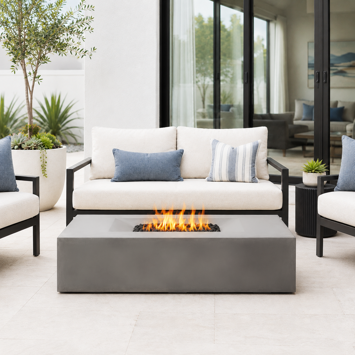 MODerne Concrete Fire Table - Rectangle 58" x 32" x 14" - Natural Gas Version