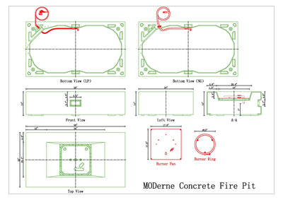 MODerne Concrete Fire Table - Rectangle 58" x 32" x 14" - Natural Gas Version