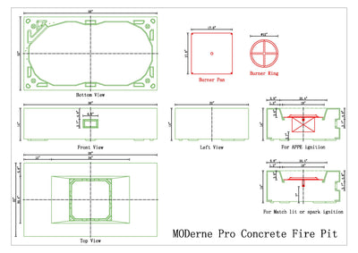 MODerne Pro Concrete Fire Pit Table - 58" x 32"