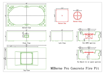 MODerne Pro Concrete Fire Pit Table - 58" x 32"