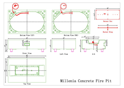 Millenia Concrete Fire Table - Rectangle 48" x 30"