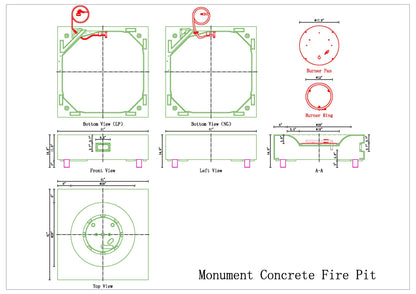 Monument Concrete Fire Table - Square 41" x 41"