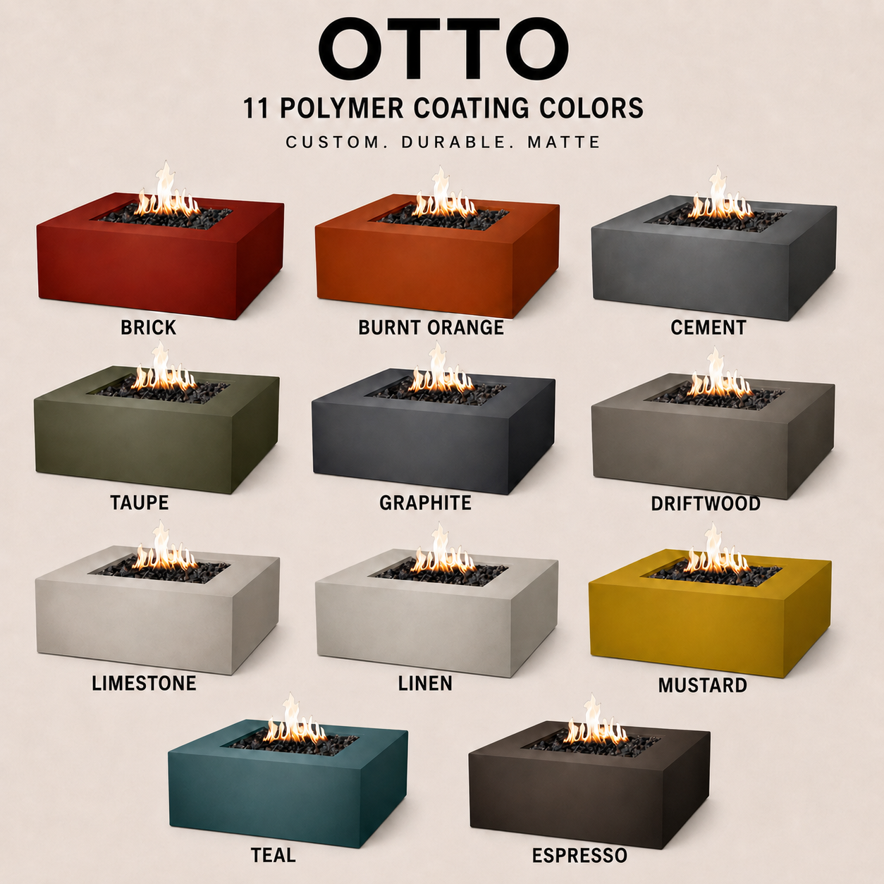 Otto Square Concrete Fire Pit Table - 42" x 42" x 15"