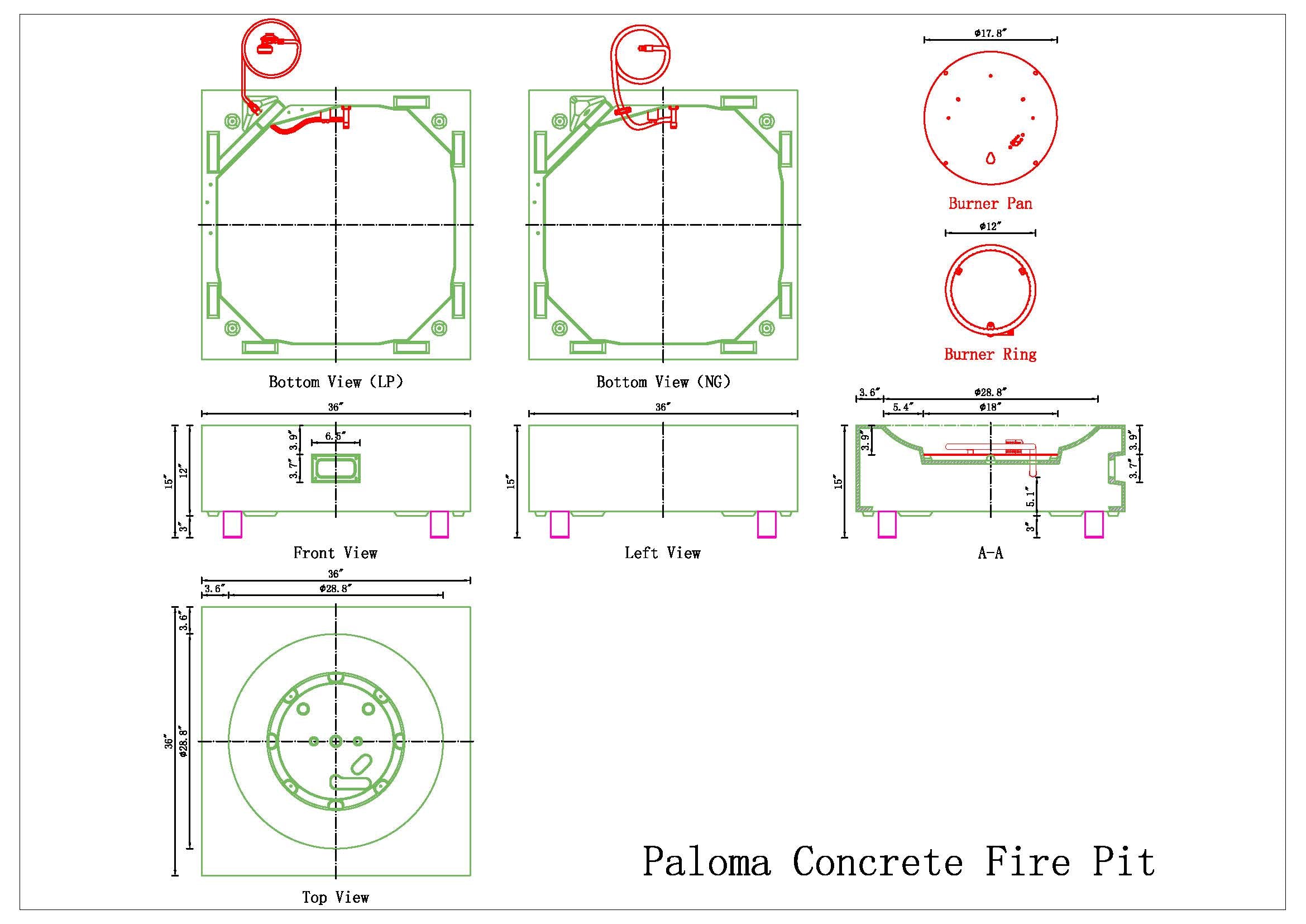 Paloma Concrete Fire Table - Square 36" x 36"