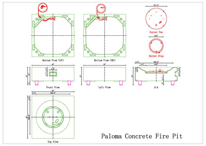 Paloma Concrete Fire Table - Square 36" x 36"