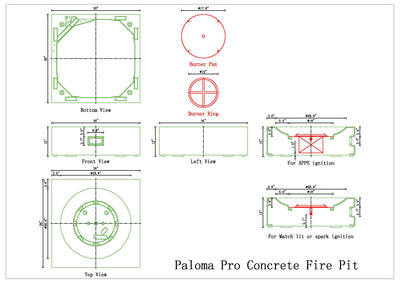 Paloma Pro Concrete Fire Pit Table - 36" x 36"