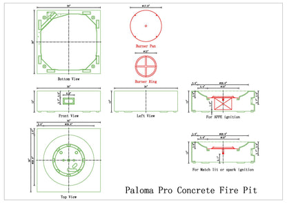 Paloma Pro Concrete Fire Pit Table - 36" x 36"