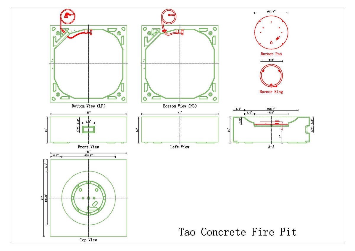 Tao Concrete Fire Table - Sqaure 41" x 41"