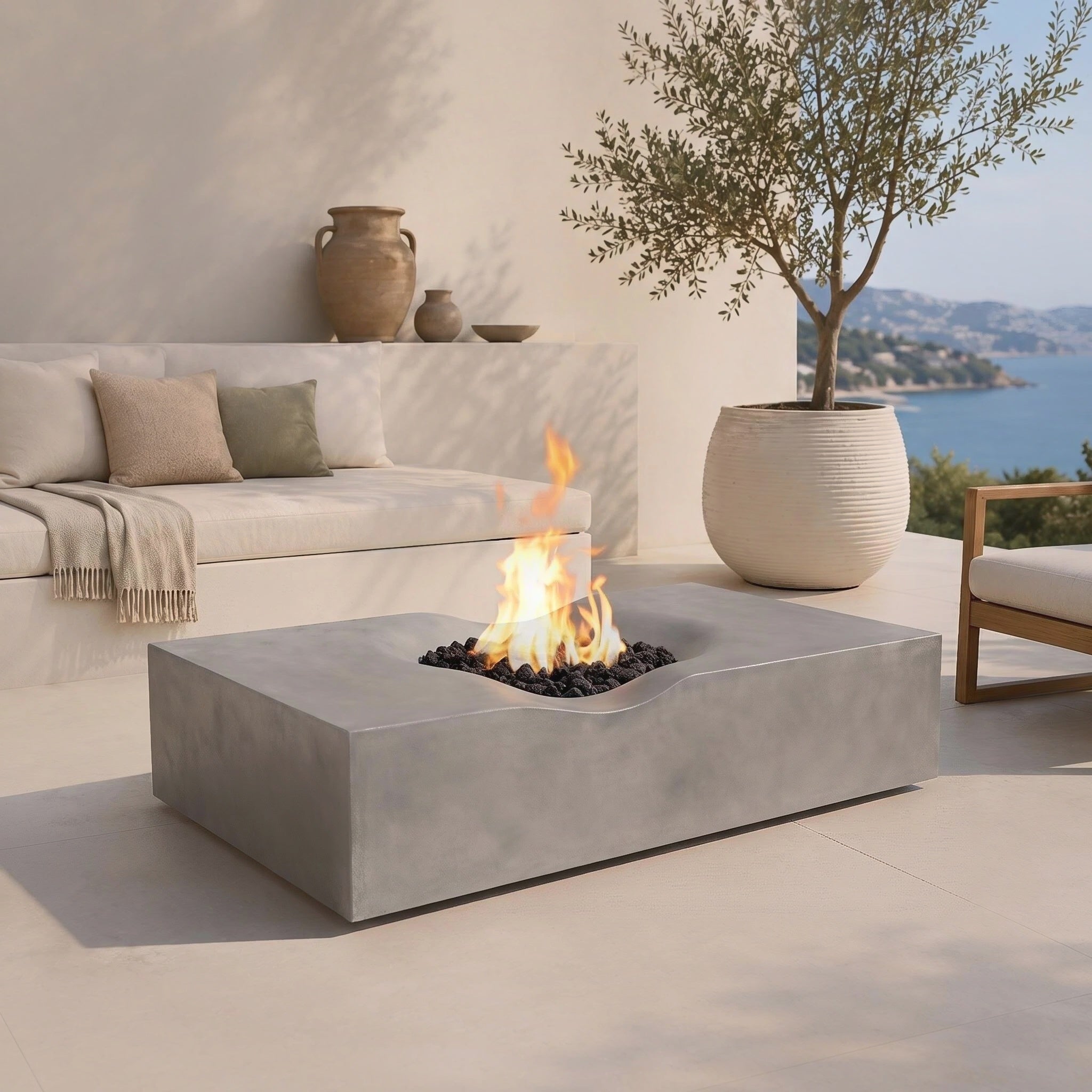 Venice Pro Rectangle Concrete Fire Pit Table - 60" x 34"