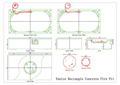 Venice Rectangle Concrete Fire Pit Table - 60" x 34"